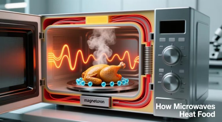 cuptorul cu microunde – bucatarie moderna cu aparat in functiune